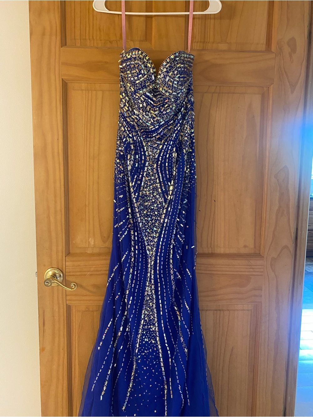 Royal Blue Embellished Strapless Prom dress